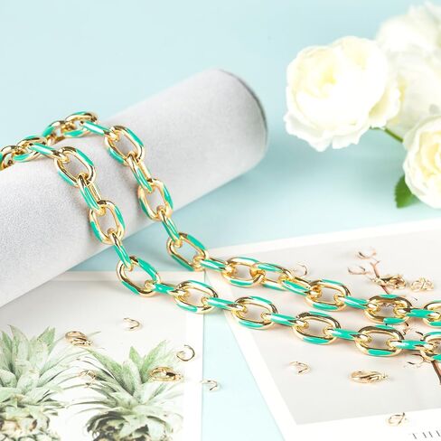 YOUBEIYEE 1 Yard Blue Enamel Paperclip Chains for Jewelry Making Gold Plated Aluminum Jewelry Making Chain Bulks with Jump Rings and Lobster Clasps in Kuwait