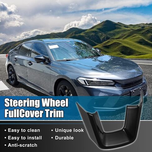 X AUTOHAUX for Honda Civic 11th Gen 2022 Steering Wheel Cover Trim Center Consoles U Type Frame Trim Decor for Sedan Hatchback LX EX EX-L Sport Touring ABS Sweat-proof Bright Black in Saudi Arabia