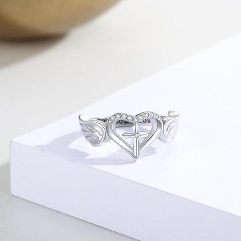 الإيمان الصليب الدائري للنساء 925 فضة الإيمان الأمل الحب الدائري المسيحية خاتم الدينية مجوهرات هدية للفتيات المراهقات حجم 7-9 in Kuwait