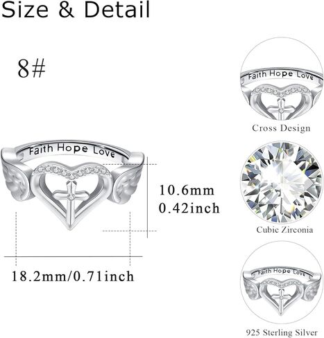 الإيمان الصليب الدائري للنساء 925 فضة الإيمان الأمل الحب الدائري المسيحية خاتم الدينية مجوهرات هدية للفتيات المراهقات حجم 7-9 in Kuwait
