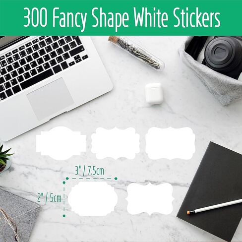 300 PCS White Stickers, 5 Fancy Shapes Labels Blank Stickers Roll White Name Tags with Permanent Adhesive for File Folders, Food Jars, Gift Tags, Home Office Business Uses (2" x 3") in Saudi Arabia