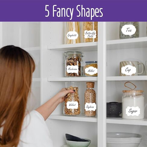 300 PCS White Stickers, 5 Fancy Shapes Labels Blank Stickers Roll White Name Tags with Permanent Adhesive for File Folders, Food Jars, Gift Tags, Home Office Business Uses (2" x 3") in Saudi Arabia