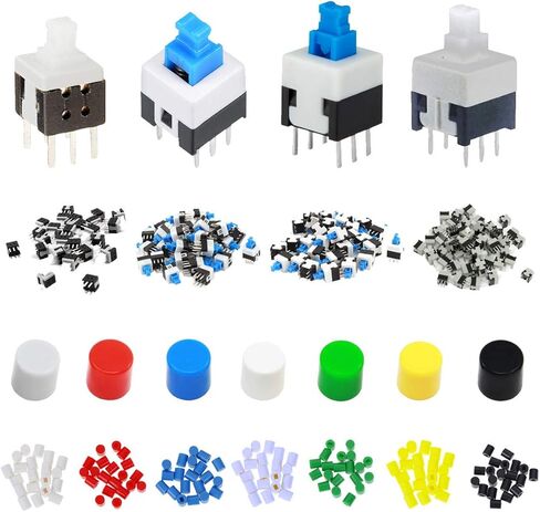 150PCS Self Locking DPDT 6PIN Mirco Square Button Switches Kit(5.8X5.8mm 7X7mm 8X8mm 8.5x8.5mm) with Button Cap in Kuwait