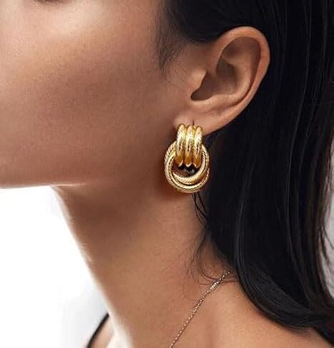Chunky Dangle Earrings Gold Geometric Earrings for Women Knot Statement Earring Long Link Earrings in Saudi Arabia