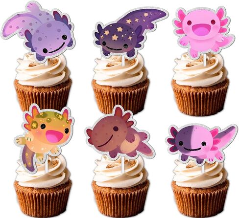 18pcs Glitter Dessert Cupcake Topper Cartoon Animal Cute Axolotl Theme Baby Shower Girls Boys Happy Birthday Party Decor Supplies Decorations in Saudi Arabia