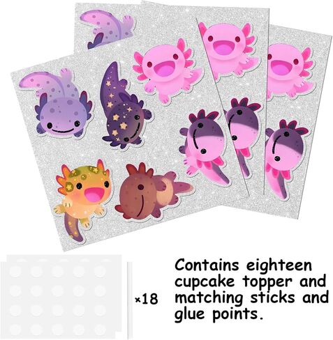 18pcs Glitter Dessert Cupcake Topper Cartoon Animal Cute Axolotl Theme Baby Shower Girls Boys Happy Birthday Party Decor Supplies Decorations in Saudi Arabia