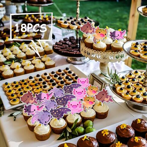 18pcs Glitter Dessert Cupcake Topper Cartoon Animal Cute Axolotl Theme Baby Shower Girls Boys Happy Birthday Party Decor Supplies Decorations in Saudi Arabia