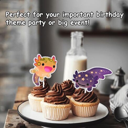 18pcs Glitter Dessert Cupcake Topper Cartoon Animal Cute Axolotl Theme Baby Shower Girls Boys Happy Birthday Party Decor Supplies Decorations in Saudi Arabia