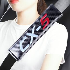 2Pcs Carbon Fiber Leather Seat Belt Cushions Shoulder Pad Soft for Mazda CX5 Accessories, Embroidered Civic Logo Car Seat Belt Pads Safety Belt Cover Pad More Comfortable Driving