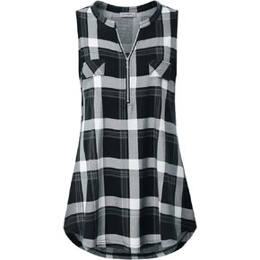 Women's Zip Up V Neck Short Sleeve Casual Tunic Shirt