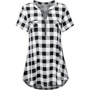 قميص نسائي كاجوال بسحاب ورقبة على شكل حرف V وأكمام قصيرة in Kuwait