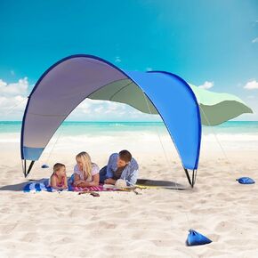 TOBTOS Beach Tent Sun Shelter مع حماية UPF50+، مظلة شاطئ مقاس 11.5 × 10.5 بوصة تناسب 4-6 أشخاص، مظلة شمسية للتخييم في الهواء الطلق مع 6 أكياس رمل للشاطئ والفناء الخلفي والنزهة in Kuwait