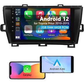 Car Radio Stereo for Toyota Prius 2010 2011 2012 2013 2014 2015 with Wireless Carplay and Android Auto, Android 12 Touchscreen 9 inch Head Unit Supports GPS Navigation Bluetooth Wi-Fi