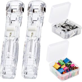 2 Pack Paper Clam Clip Dispensers 40 Sheet Capacity Handheld Portable with Reusable 100Pcs Refill Clips (50Pcs Colorful and 50Pcs Silver) Fast Paper Clipper for Desk Document Office Home School