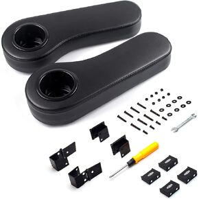 NOKINS Golf Cart Armrest with Cup Holder, Add Conjoined Support, Sturdy Without Tilting, No Drilling, for Club Car EzGo Yamaha Rear Seat Kit (Flip (Black))