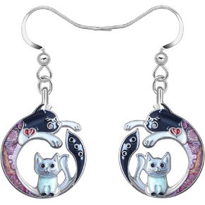 NEWEI Cute Cat Earrings Dangle Enamel Couple Cats Jewelry Cat Ornaments Charms for Women Girls Cat Lovers (Ebony)