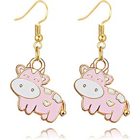 New Zodiac Cow Farm Pet Dangle Hook Earrings Cute Golden Cow Animal Drop Earrings for Women Girls Teens Birthday Friendship Party Accessories Jewelry Gift