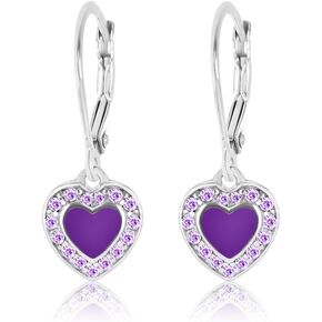 أقراط للأطفال - 925 من الفضة الإسترلينية مع لون ذهبي أبيض وقلب من المينا باللون الأخضر النعناعي مع كريستالات محيطة أقراط على شكل ذراع مصنوعة من عناصر كريستالية للأطفال والأطفال والفتيات والرضع in Kuwait