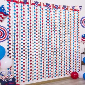 LOLStar 4th of July Decorations,Red White and Blue 3 Pack Star Tinsel Foil Fringe Curtains,Independence Day Photo Booth Prop Streamer Backdrop for America Patriotic Party,Memorial Day,Labor Day