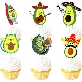 18pcs Green Glitter Avocado Dessert Cupcake Topper Holy Guacamole Theme Decor Supplies Baby Shower Girl Boy Happy Birthday Party Decorations