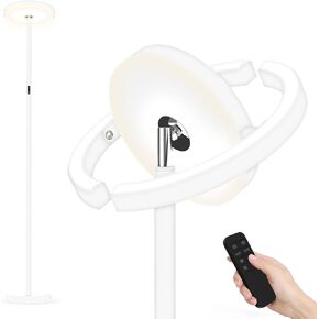 FIMEI Modern LED Floor Lamp Saturn Ring Original Design, Stepless Dimming and 3 Color Temperature, Rotatable and Independent Control of Round Light and Ring Light for Living Room Bedroom Office, White