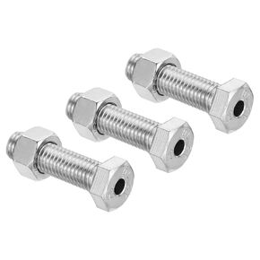 PATIKIL M12x45mm Hollow External Hexagon Screw, 2 Set Cylindrical Lamp Threading Socket Screws Through Hole Bolt with Nut 304 Stainless Steel