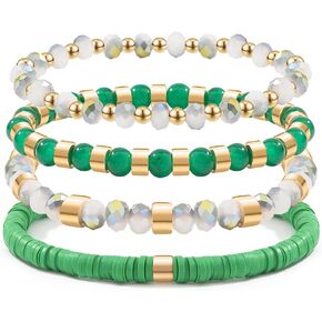 Beaded Bracelets for Women,Stackable Bracelets,14K Gold Plated Stretch Bead Ball Bracelet Set Jewelry Gifts for Women Teen Girls