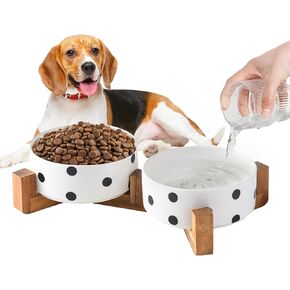 Ceramic Dog Bowls Large Breed: Elevated Dog Bowls Cat Bowls Travel Dog Bowls Puppy Essentials Dog Water Bowl Raised Dog Bowls Large Sized Dog Cat Food Bowl (Polka Dot)