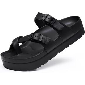 Women's Platform Arch Support Sandals Comfortable Waterproof Slides with Adjustable Buckle Thick Cushion