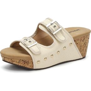 SPR&JOY Womens Buckle Wedge Sandals Open Toe Slip on Slide Platform Shoes