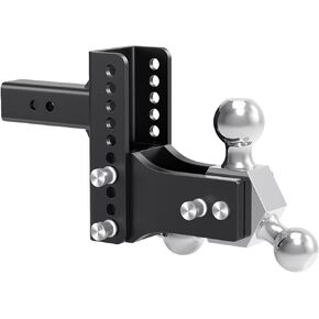 TangMiGe Adjustable Trailer Hitch Ball Mount, Tri-Ball (1-7/8", 2", 2-5/16"), Fits 2" 2 inch Receiver, 6" 6 inch Drop & Rise, Tow & Stow Hitches (2" Receiver 6" Drop)