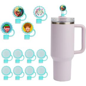 PYD Life 24 Pack Sublimation Straw Cover Cap Topper Silicone White for 40 OZ 30 OZ 20 OZ Stanley Tumbler Cup 10mm Straws 1.18" Flower Round with 1" Sublimation Blanks Aluminum Round Sheets