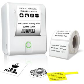 PUQU Q1 Label Maker - Portable Label Printer Bluetooth Wireless Thermal Sticker Machine for Clothing, Jewelry, Retail, Cable, Mailing, Barcode and More, Compatible with Android & iOS System, White