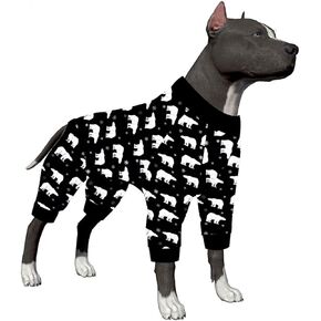 LovinPet Large Dog Onesie - Stretch Cotton Pet Shirts with Animal Print, Full Coverage Dog Clothing Perfect to Prevent Licking Wounds After Surgery for Medium & Large Dogs,Black M