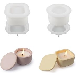 Resin Candle Jar Molds with Lid, 2Pcs Round Stripe Candle Holder Molds, Cement Plaster Storage Jar Pottery Mould Concrete Art Making Supplies