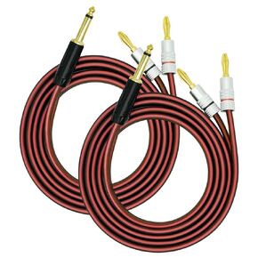 1/4 TS to Banana Plugs Speaker Cables 6.5mm Male Mono Adapter Speaker Audio Wire 14AWG OFC Hi-Fi Speaker Cable for DJ Application, Mixer 2 * 16.4FT