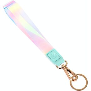 Cute Wrist Lanyard for Keys / Women’s Wristlet Strap for USB, Small Wallet & Phone / Aesthetic Short Mini Key Chain Holder with Clasp / Girls Holographic Sparkly Glittery Keychain Accessories (Mint)