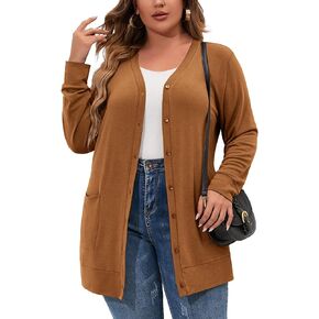 Plus Size Lightweight Cardigan For Women long Sleeve Coat Open Front Bolero Tops Button Down Soft Outwear L-5X
