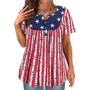 TIYOMI Plus Size Short Sleeve Tops for Women Buttons Up Shirts Summer Dressy Blouses Swing Tunics XL-5XL