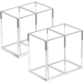 2pcs Makeup Brush Holder, Acrylic Clear Organizer For Cosmetics, Pen Pencil Cup Holder For Desk