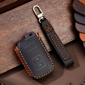 Leather Smart Car Key Cover Case Fob Holder Fit for Toyota 4 Runner Tundra Tacoma (Black)