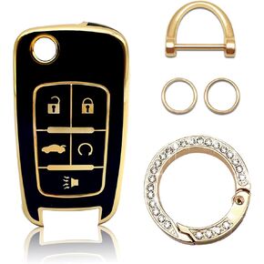 Compatible with Chevy Key Fob Cover with Keychain Lanyard, Soft TPU Keys Shells Replacement for Chevrolet Buick Camaro Cruze Equinox Malibu Impala Spark Sonic GMC-Black