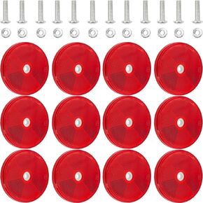 12 Pack Red Round Reflector Front Reflector with Screws Safety Reflectors for Car Trucks RV's Driveway Fence Red High Visibility Trailer Reflectors with Center Mounting Hole