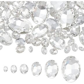 FINGERINSPIRE 94 Pcs 6Sizes Crystal Glass Rhinestones Gems Oval Pointed Back Rhinestone Stone Glass Crystals Diamonds with Silver Color Plated Back for Jewelry Crafts Clothes Shoes Costume Garment