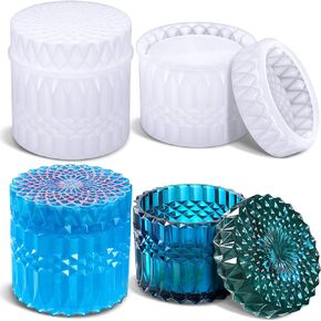 4 Pcs Resin Jar Mold Box Resin Mould Jewelry with Lid Trinket Storage Box Silicone Mould Round Container Resin Mould Epoxy Casting Silicone Jar Mould for Candle Holder DIY Resin Craft Home Decoration