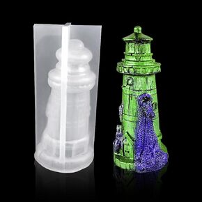 FineInno 3D Lighthouse Resin Molds Candle Epoxy Resin Mold Soap Silicone Mold Nautical Lighthouse Casting Mold for DIY Cake Fondant Decoration Beach Theme Home Decor
