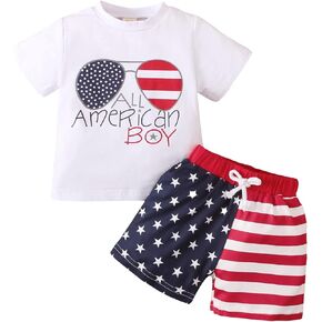 4th of july Baby Boy Outfit America Flag Print Shorts+Pullover Shirt 2Pcs Baby Boy Summer Clothes