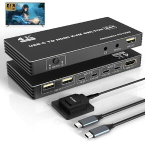 محول USB C KVM 4K@60 هرتز، محول USB C لجهازي كمبيوتر يشاركان شاشة HDMI واحدة وشحن 100 واط و3 منافذ USB 2.0، مع جهاز تحكم سلكي وكابلين USB-C in Kuwait