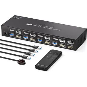 منفذ عرض HDMI KVM Switch 4 أجهزة كمبيوتر 2 شاشات 8K @ 60 هرتز KVM Switch KVM Switch شاشة مزدوجة لمشاركة 4 أجهزة كمبيوتر وشاشتين و4 أجهزة USB 3.0 مع جهاز تحكم عن بعد بالأشعة تحت الحمراء in Kuwait