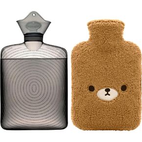 samply Hot Water Bottle with Cute Fleece Cover, 2Liter Water Bag for Hot and Cold Compress, Hand Feet Warmer, Neck and Shoulder Pain Relief, Brown Bear